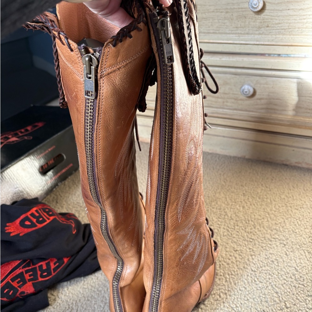 Tall Lace-Up Women's Leather Boots in Brown - Picture 7 of 11